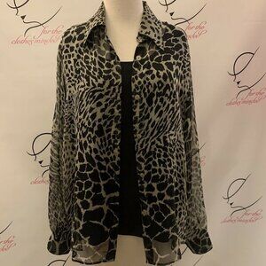 New York City Design Co. Size L. Silk Semi Sheer Shirt w/ Attached Cami/Tank B28